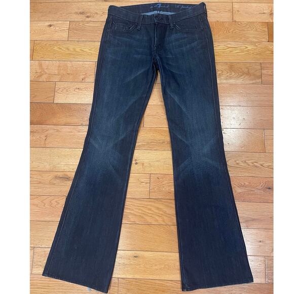 7 For All Mankind A Pocket Dark Wash Denim flare Jeans Embellished Womens Sz 28 - Picture 3 of 8